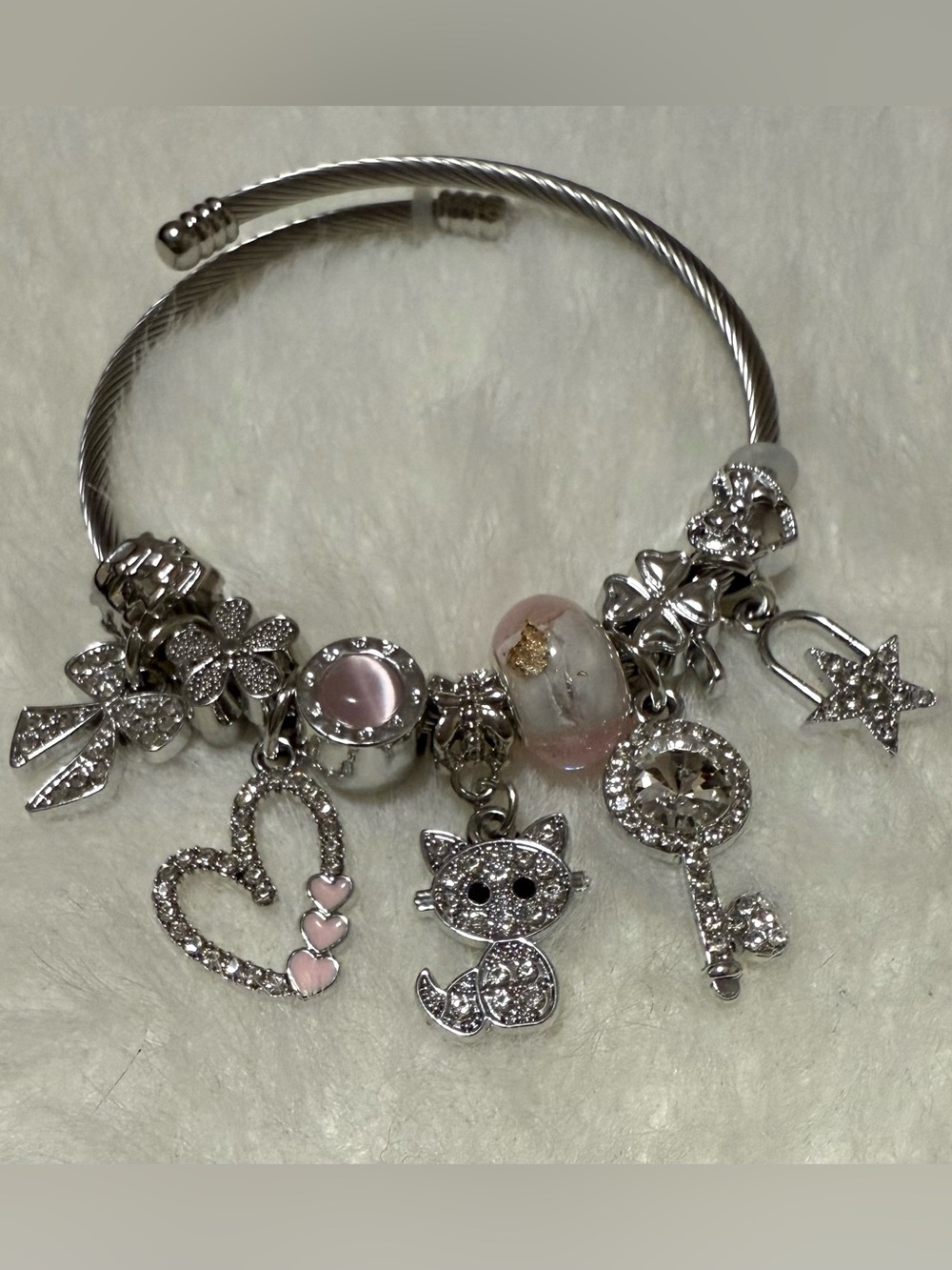 Stainless Steel Charm Bracelet with Pink Accents in Silver-tone - Picture 5 of 9